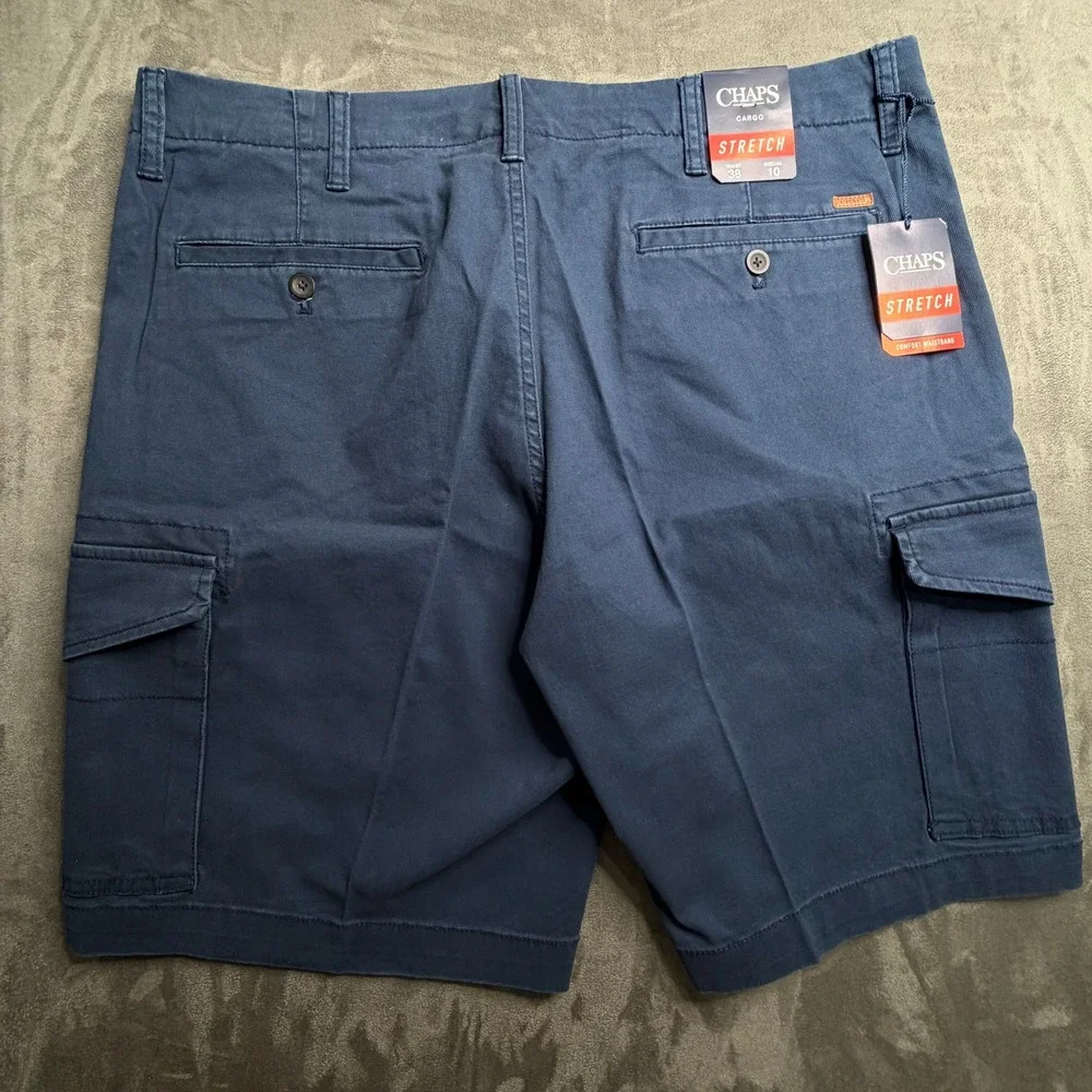 Chaps Cargo Shorts Men 38 Navy Blue Stretch Comfort Waistband New With Tags